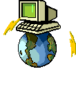 A cartoon of a computer sitting on top of a globe of the world, which is shown to be highly charged.